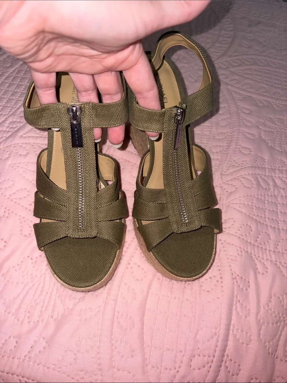 MICHAEL Michael Kors Olive Canvas Espadrille Wedge Sandals